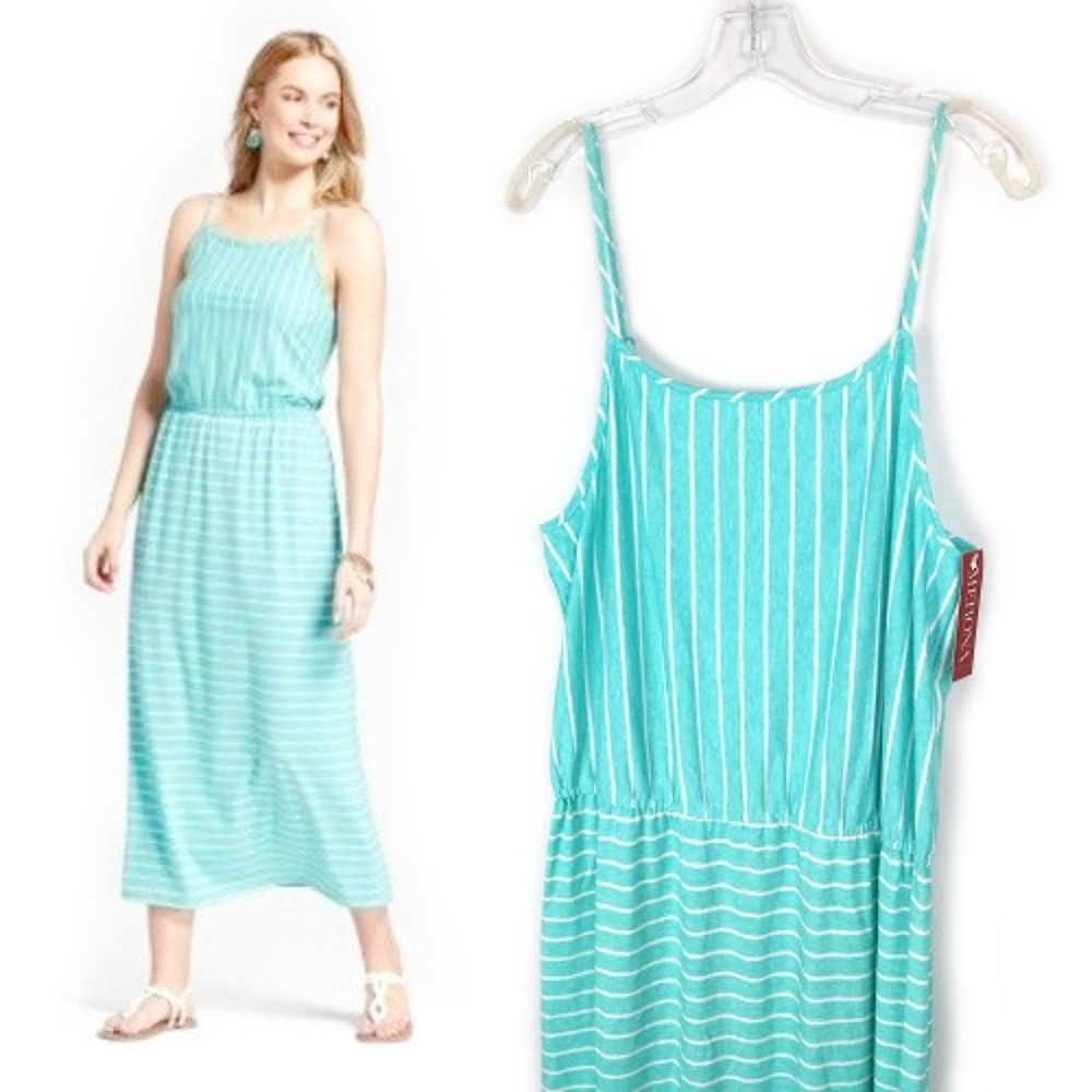 Merona | Maxi Dress Aqua Blue & White Stripe